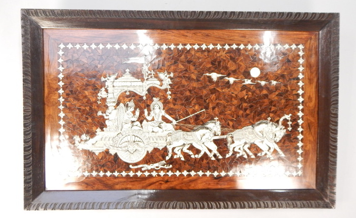 Appraisal: An Eastern hardwood panel inlaid centrally with a horse drawn