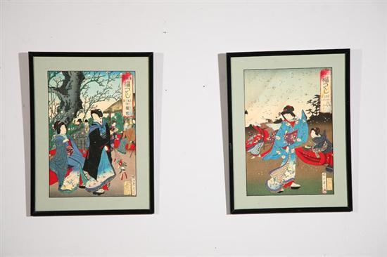 Appraisal: TWO WOODBLOCK PRINTS BY CHIKANOBU TOYOHARA JAPAN - Both are