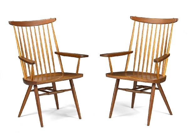 Appraisal: George Nakashima American - pair of 'New' chairs s walnut