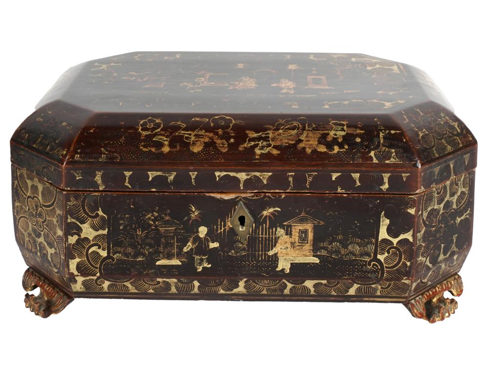 Appraisal: CHINESE EXPORT LACQUERED SEWING BOXhinged top enclosing a removable divided