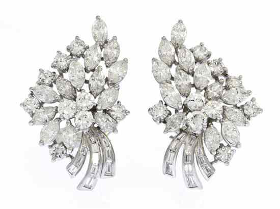 Appraisal: A Pair of Platinum and Diamond Earclips containing round brilliant