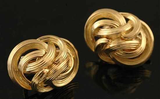 Appraisal: A pair of gold earrings by Tiffany Co Of reeded