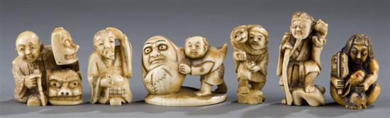 Appraisal: Group of carved and tined ivory bone netsukes th century