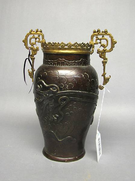 Appraisal: Metalwork Meiji Period With raised dragon decoration and European gilt