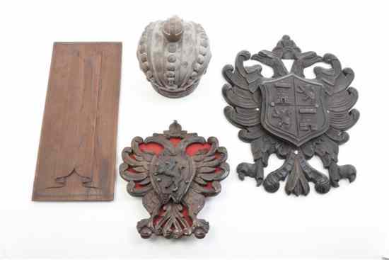 Appraisal: Four Carved Wood Elements comprising a double-headed eagle crest a