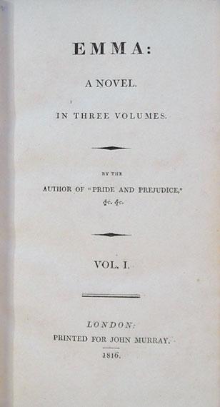 Appraisal: Austen Jane Emma John Murray London First Edition vol with