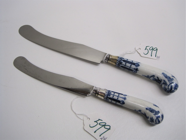 Appraisal: BLUE WHITE PORCELAIN HANDLED TABLE KNIVES pieces with nickel silver