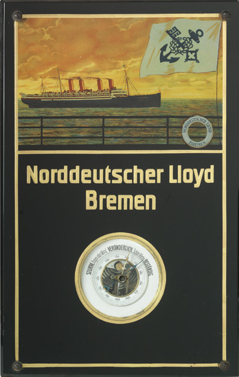 Appraisal: NORTH GERMAN LLOYD Verre eglomise barometer with an image of