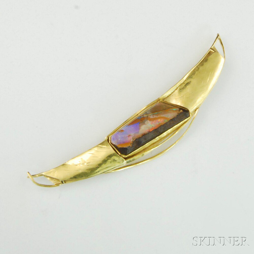 Appraisal: kt Gold and Opal Boulder Brooch Japan of abstract form