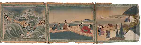 Appraisal: Japanese Erotic Scroll Painting Japanese a scroll with twelve watercolor