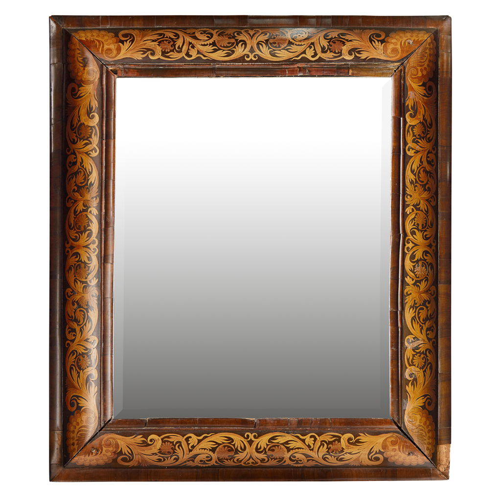 Appraisal: WILLIAM AND MARY WALNUT AND MARQUETRY MIRROR TH CENTURY the