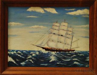 Appraisal: American School th Century Portrait of a Clipper Signed E