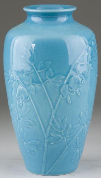 Appraisal: Rookwood Aqua Bleeding Heart Vase dated standard glaze carved with