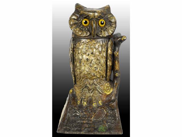 Appraisal: Cast Iron Owl Turning Head Mechanical Bank Description paint Trap