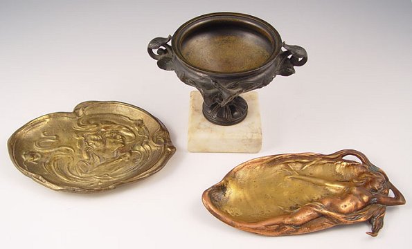 Appraisal: PIECE BRONZE LOT TAZZA NOUVEAU TRAYS To include Bronze tazza