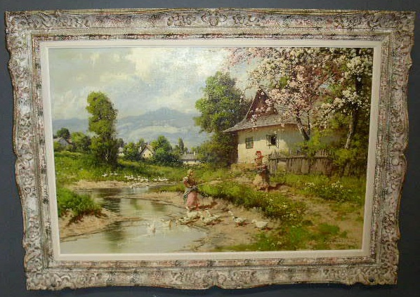 Appraisal: Neogrady Laszlo Hungarian - oil on canvas landscape painting of