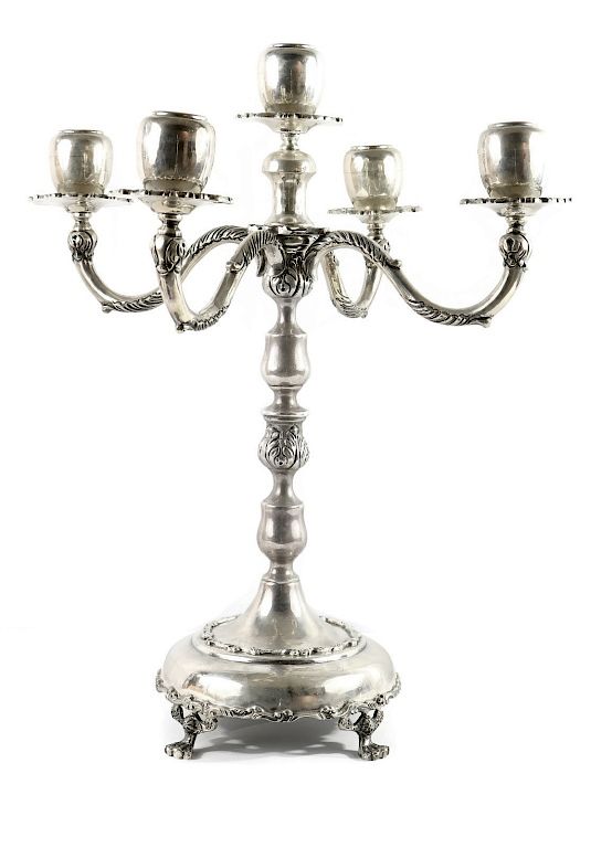 Appraisal: Mexico J Jimenez Sterling Candelabra C Hand chased polished foliate