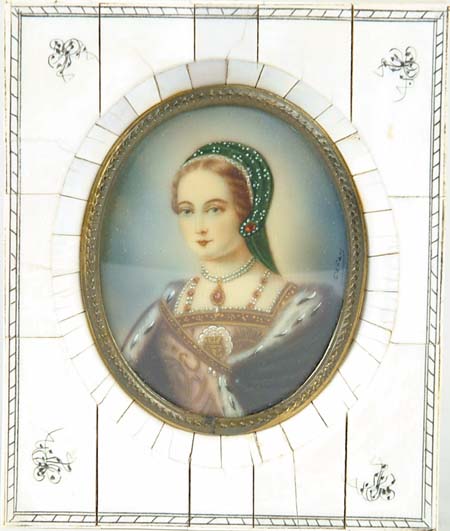 Appraisal: OVAL MINIATURE OF WOMAN IN IVORY FRAME Signed Portrait shows