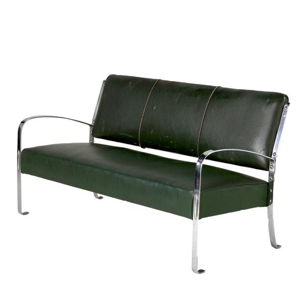 Appraisal: McKAY Chromed steel settee with bottle green leatherette cushions x