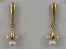 Appraisal: A pair of yellow metal tests ct gold cultured pearl