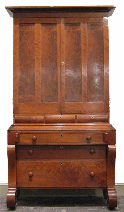 Appraisal: Late Classical figured mahogany two-part secretary mid-atlantic states circa H