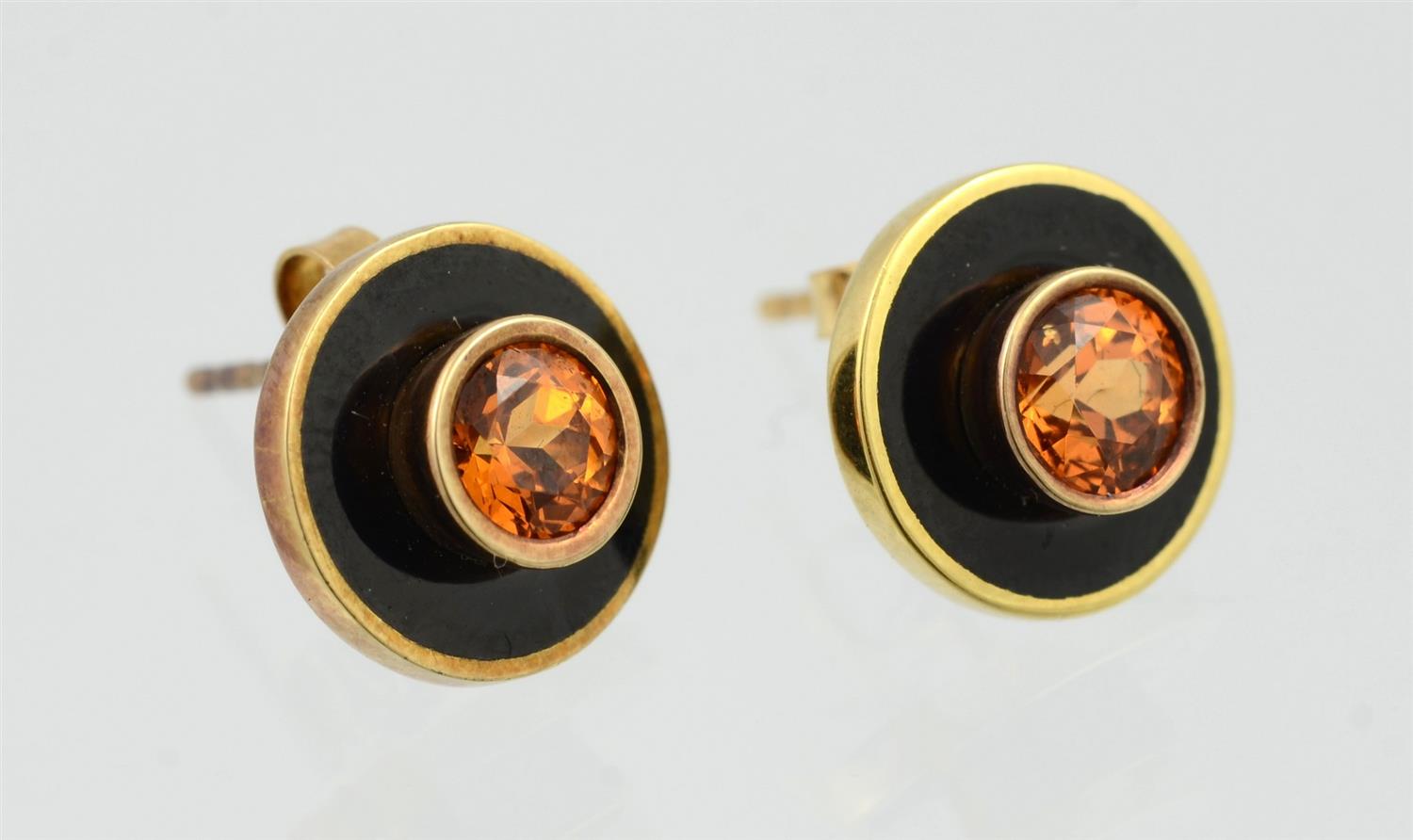 Appraisal: K Yellow Gold Spessartite and Enamel Earrings approx