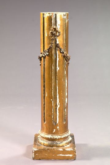 Appraisal: French Carved and Gilded Wood and Plaster Fluted Columnar Pedestal