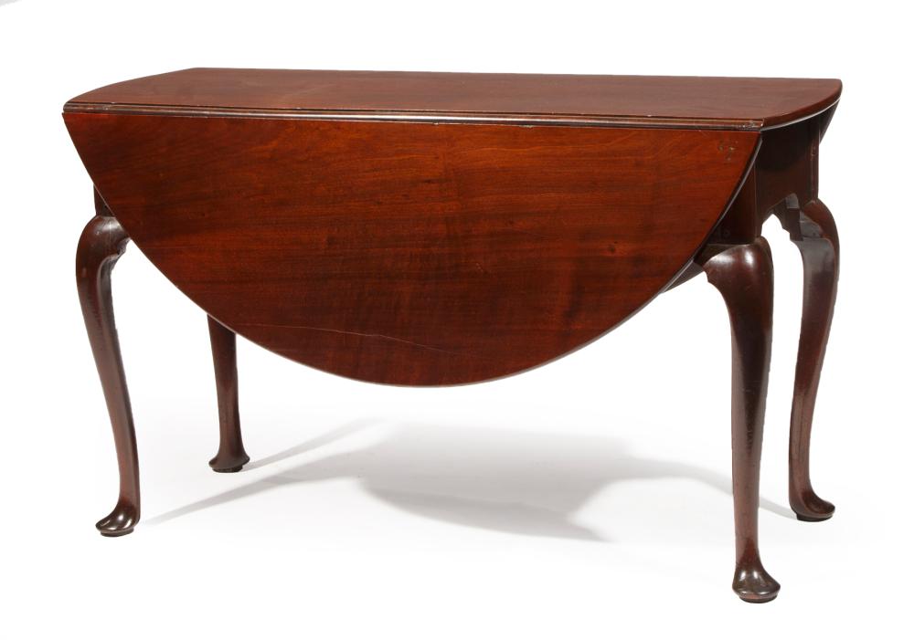 Appraisal: Queen Anne Walnut Drop-Leaf Table th c demilune leaves cabriole