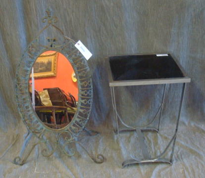 Appraisal: Easel Back Oval Mirror together with Midcentury Chrome Glass Top