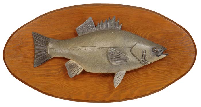 Appraisal: CARVED AND PAINTED WHITE PERCH BY LAWRENCE IRVINE Finely carved