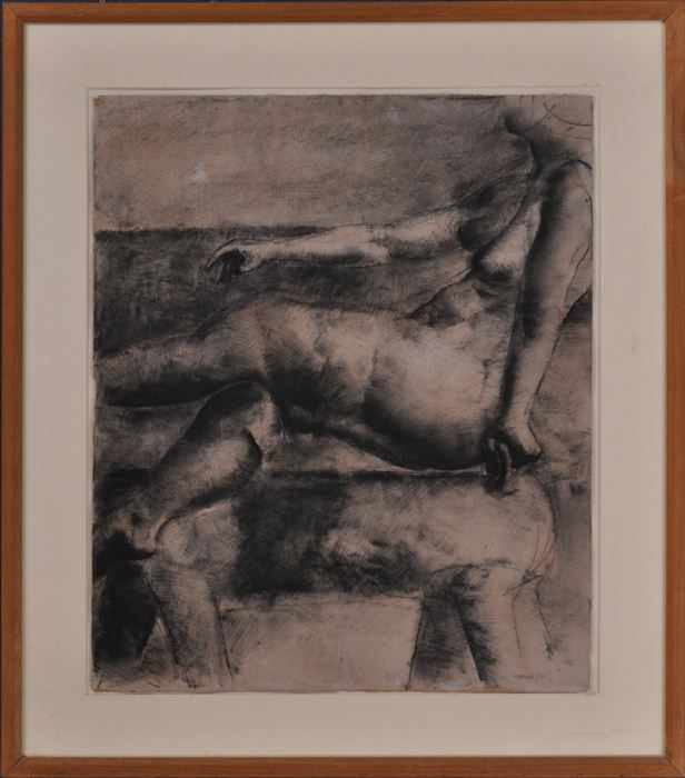 Appraisal: DARIO MORALES - SEATED NUDE Chalk on paper x in