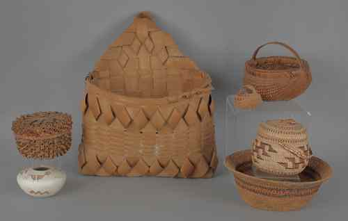 Appraisal: Six miscellaneous baskets th c to include Indian miniature buttocks