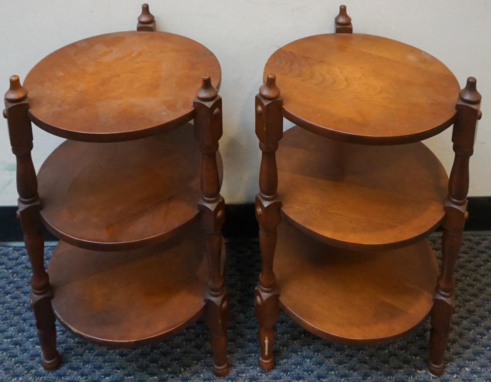 Appraisal: PAIR THREE TIER MAHOGANY SIDE TABLES H X W IN