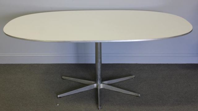 Appraisal: Midcentury Fritz Hansen Meeting Table With aluminum single pedestal and