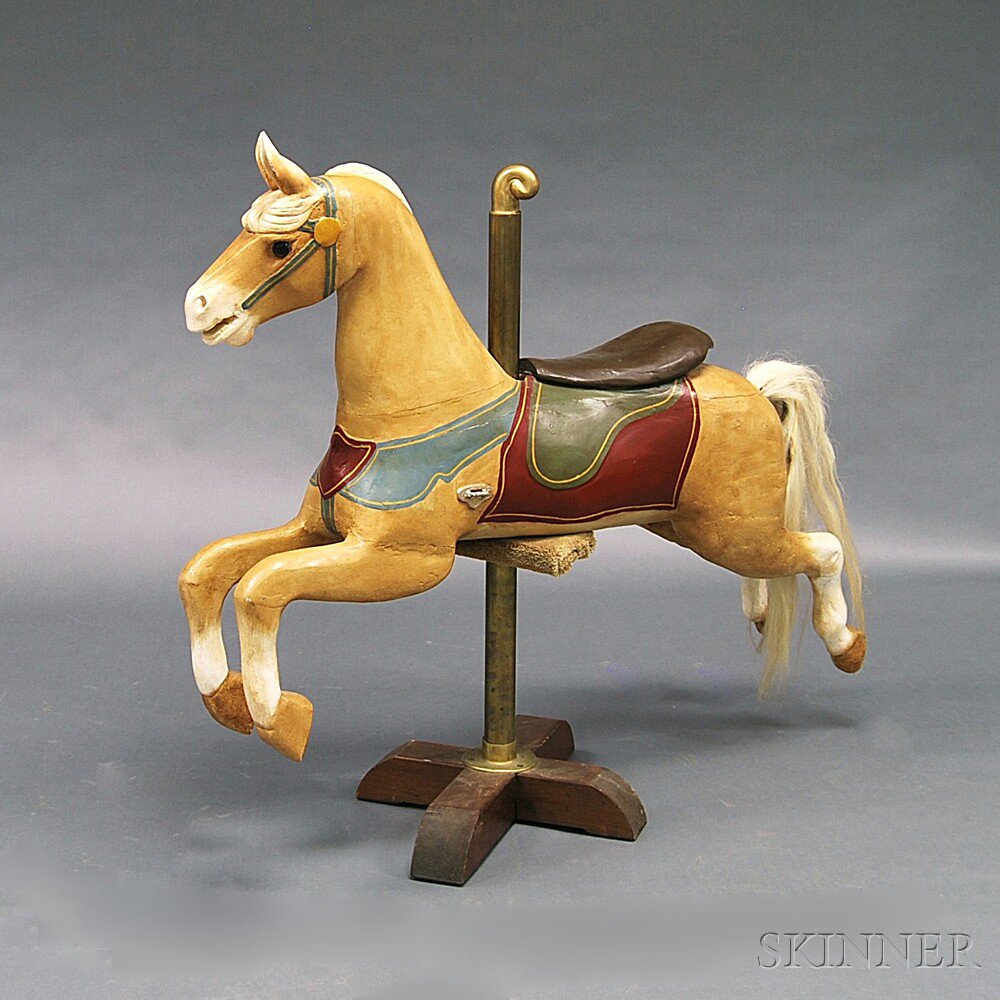 Appraisal: Carved and Painted Jumping Carousel Horse and Stand attributed to