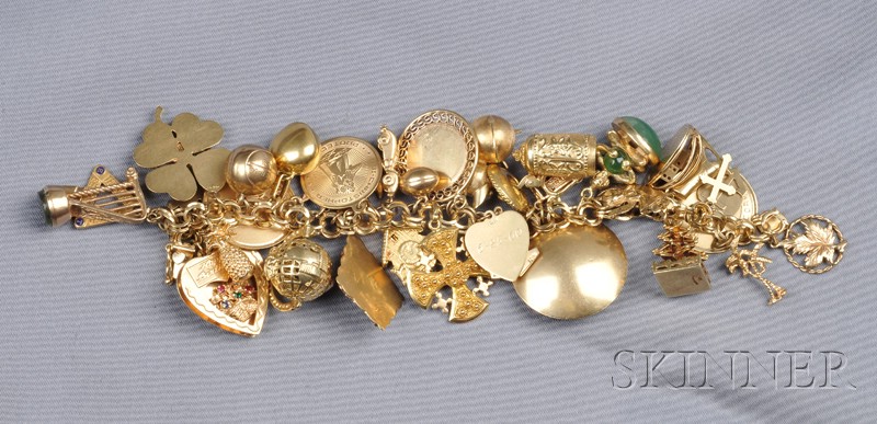 Appraisal: kt Gold Charm Bracelet composed of various travel and sentimental