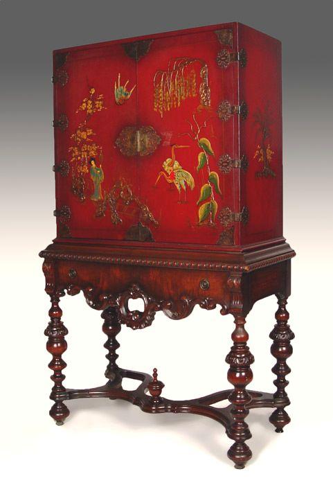 Appraisal: VICTORIAN CHINOISERIE CARVED CHEST ON STAND Deep Chinese red ground