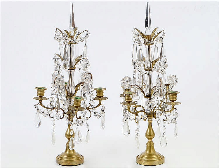 Appraisal: PAIR OF LOUIS XV STYLE BRASS AND GLASS GIRONDOLESEarly th