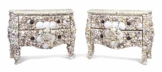 Appraisal: A Pair of Grotto Commodes each having a serpentine top