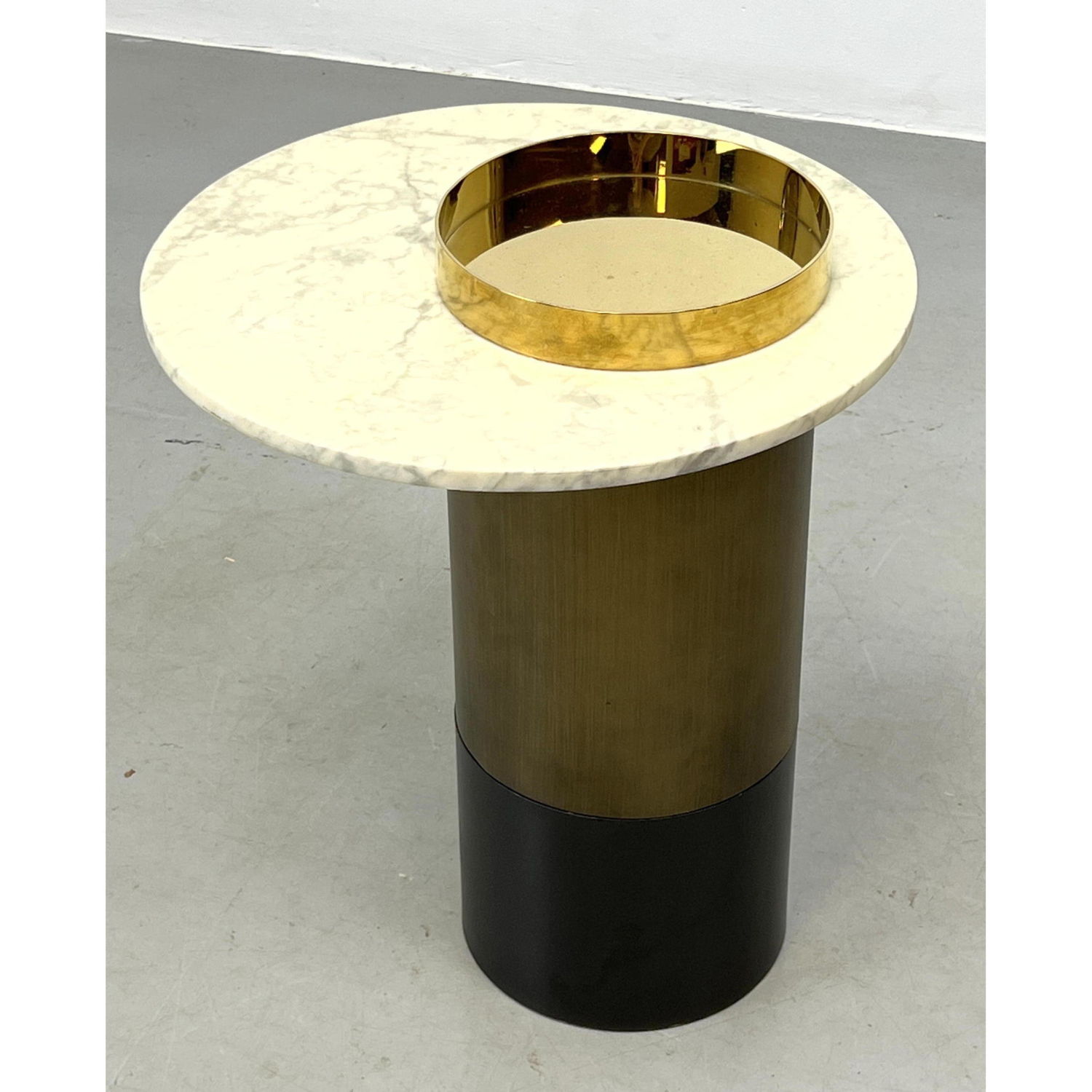 Appraisal: Decorator Karl Springer Style Side Table Marble and Brass Dish