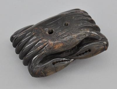 Appraisal: A Large Carved Horn Crab Netsuke Carved from a solid