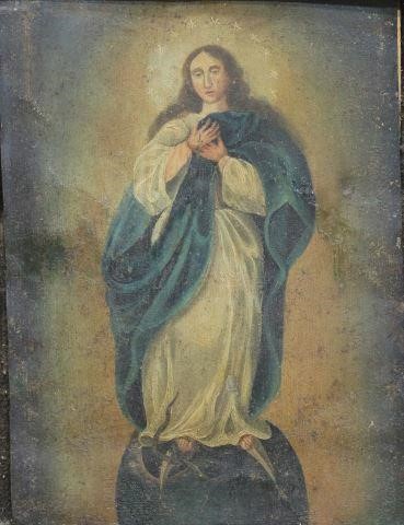 Appraisal: Framed oil on tin retablo Mexico La Inmaculada Concepcion The