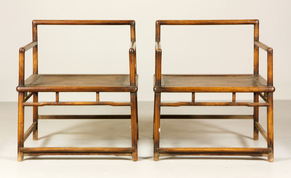 Appraisal: - Chinese th th C Pair of Huanghuali wood Armchairs