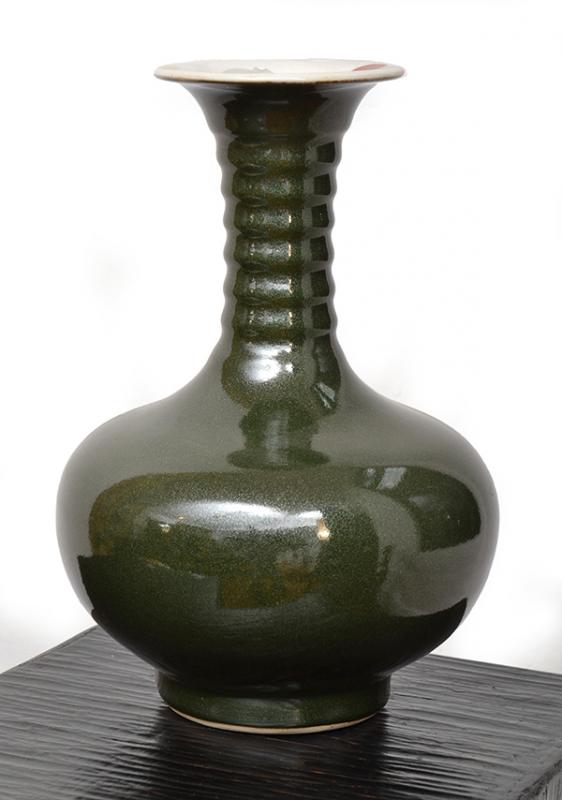 Appraisal: A GREEN METALLIC GLAZED CHINESE VASE of bottle form with