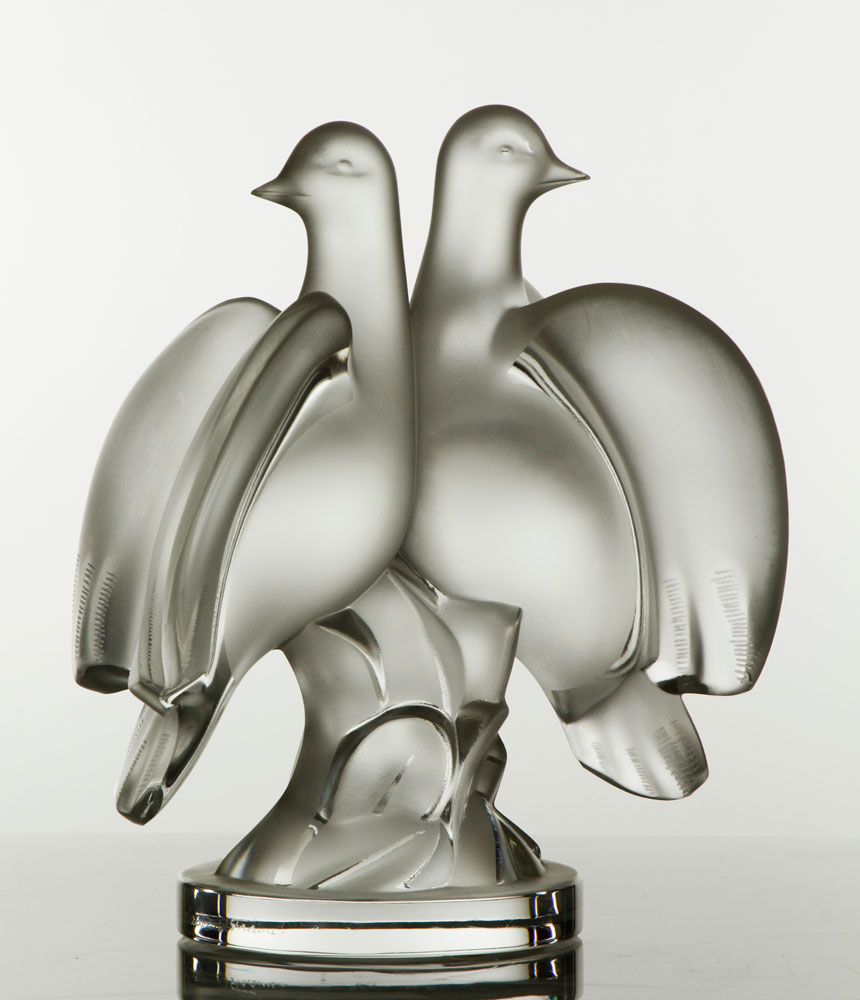 Appraisal: A - Lalique Doves Glass Sculpture Lalique doves Ariane frosted