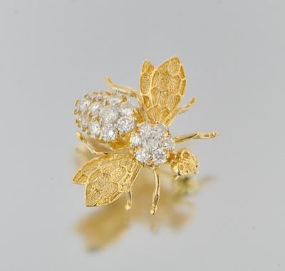 Appraisal: A Gold and Diamond Fly Brooch k yellow gold brooch