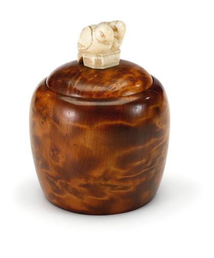 Appraisal: Art Deco burl wood box Carved in a rounded cylindrical