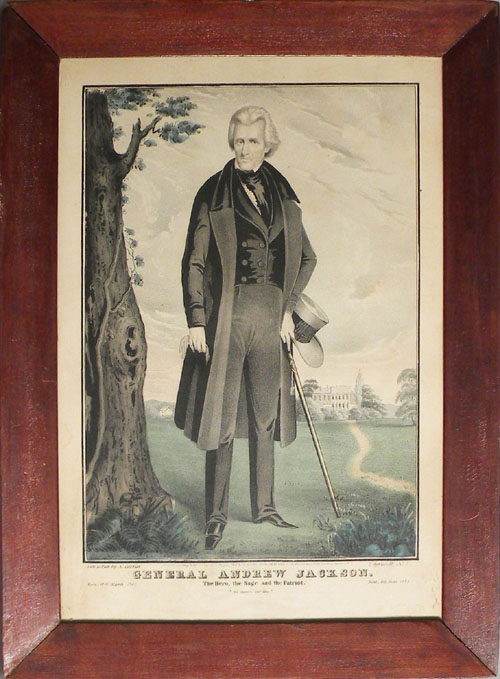 Appraisal: Currier lithograph of Jackson x together with a needlework landscape