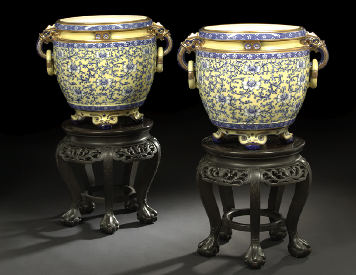 Appraisal: Large Pair of Chinese Porcelain Jardinieres each of bulbous form