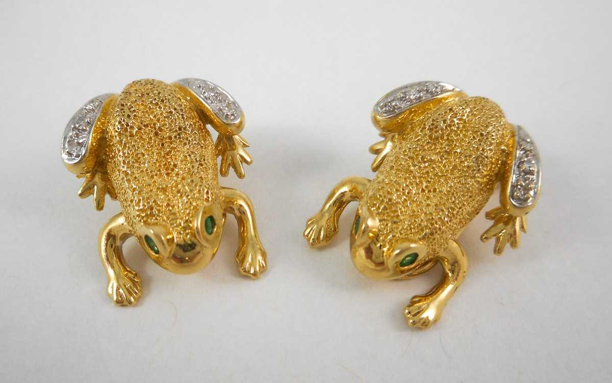 Appraisal: PAIR OF EMERALD AND DIAMOND CLIP-ON EARRINGS each yellow gold